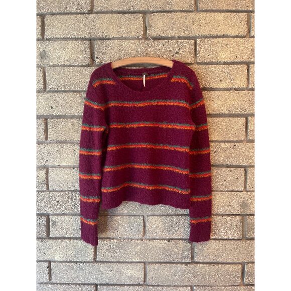 Madewell Womens Burgundy Striped Sweater With Alpaca Blend Long Sleeve Crewneck - Picture 3 of 6